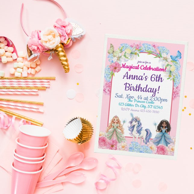 Magical Celebration Princess Unicorn Birthday Inbjudningar (Skapare uppladdad)
