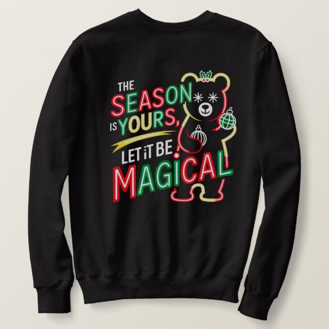 Magical Christmas Bear Festive Holiday Pullover  Lång Ärmad Tröja (Design baksida)