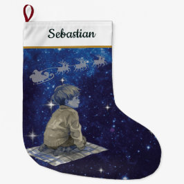 Magical Christmas Boy Stocking – Navy Silver Stor Julstrumpa