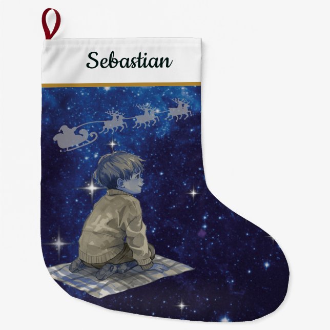 Magical Christmas Boy Stocking – Navy Silver Stor Julstrumpa (Framsidan)