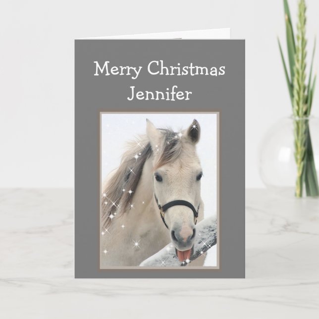Magical Christmas Custom Name Wishes White Horse Kort (Framsida)