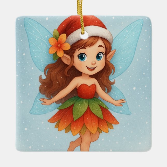 Magical Christmas Fairy, Cute Winter Fairy Julgransprydnad Keramik (Framsida)