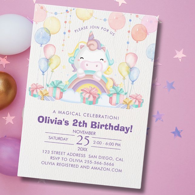 Magical cute unicorn girl birthday celebration inbjudningar (Skapare uppladdad)