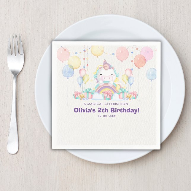 Magical cute unicorn girl birthday celebration pappersservett (Skapare uppladdad)
