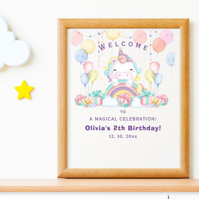 Magical cute unicorn girl birthday celebration poster (Skapare uppladdad)