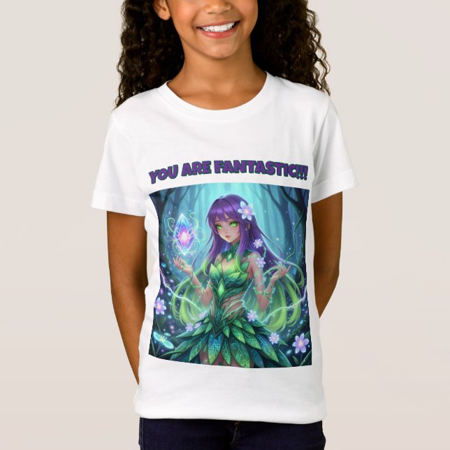 Magical Cyber Forest Fairy Girl T-Shirt for Kids (Framsida)