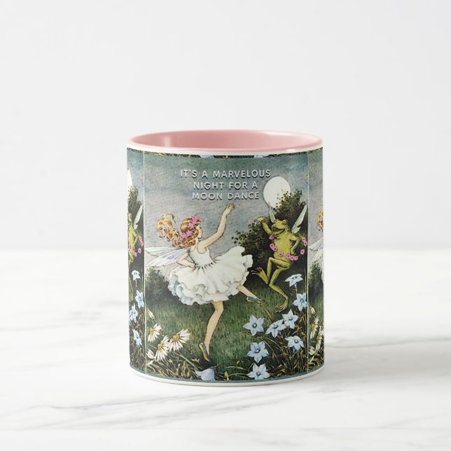 Magical Dancing Fairy and Frog Two-Tone coffee mug Mugg (Center)