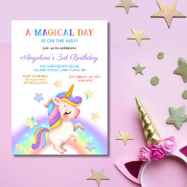 Magical Day Rainbow Stars Unicorn Birthday  Inbjudningar