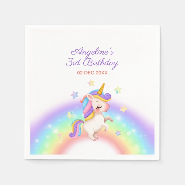 Magical Day Rainbow Stars Unicorn Birthday  Pappersservett (Framsidan)