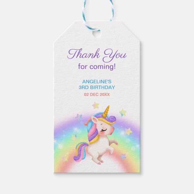 Magical Day Rainbow Stars Unicorn Birthday  Presentetikett (Framsidan)