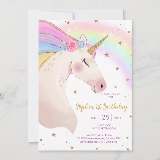 Magical Day Unicorn and Rainbows Birthday Inbjudningar (Framsida)