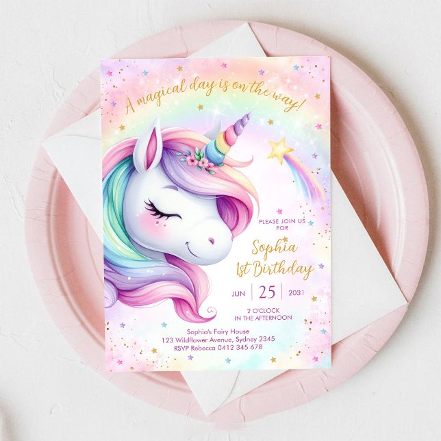 Magical Day Unicorn and Rainbows Birthday Inbjudningar (Skapare uppladdad)