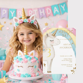 Magical Day Unicorn Girl Birthday Party Inbjudningar
