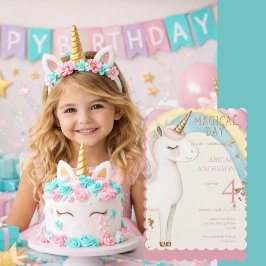 Magical Day Unicorn Rainbow Girl Birthday Party II Inbjudningar