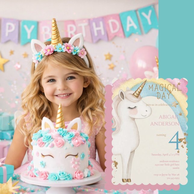 Magical Day Unicorn Rainbow Girl Birthday Party Inbjudningar (Skapare uppladdad)