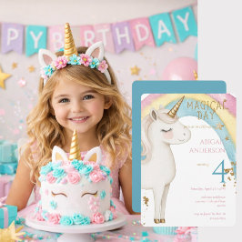 Magical Day Unicorn Turquoisse Girl Birthday Party Inbjudningar