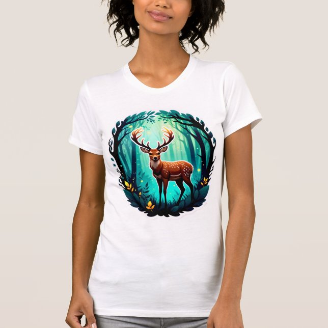 Magical Deer Woodland T Shirt (Framsida)