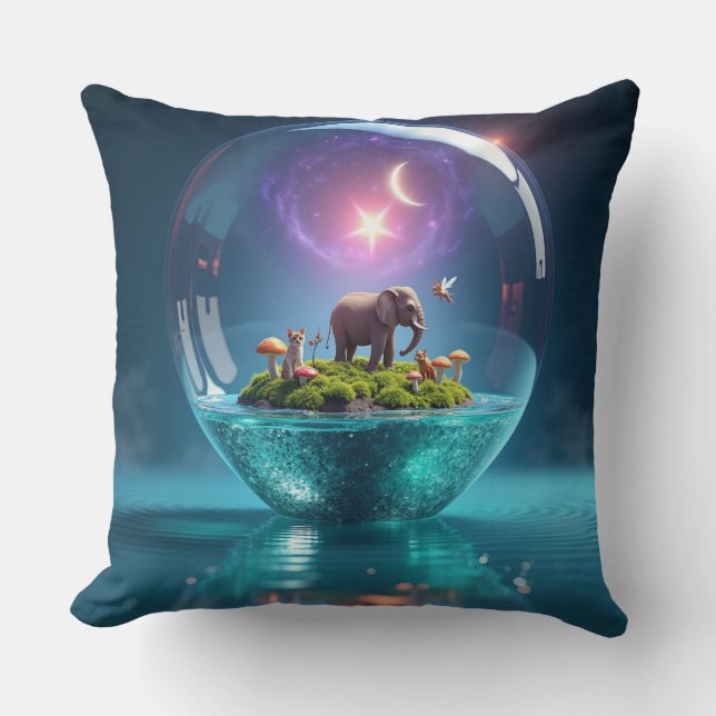 Magical Elephant in a Cosmic Glass Sphere" Kudde (Framsida)