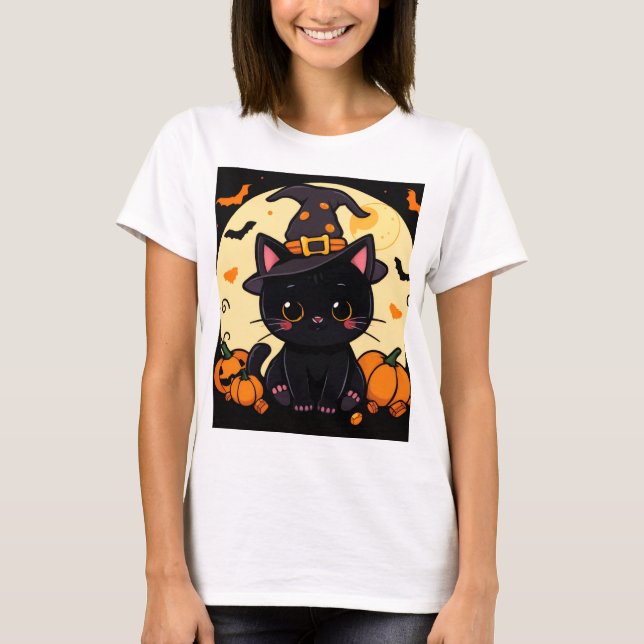 Magical Enchanting Witch Cat Halloween Tee (Framsida)