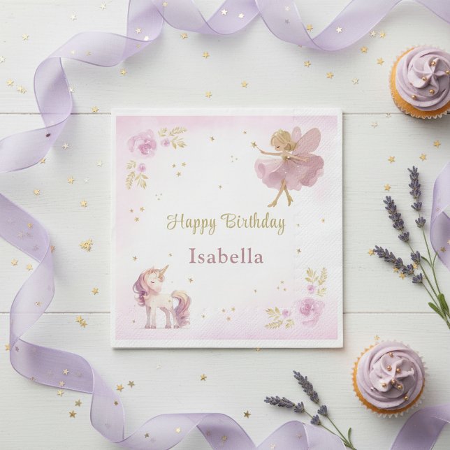Magical Fairy And Unicorn Girls Birthday Party Pappersservett (Skapare uppladdad)