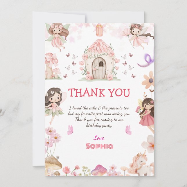Magical Fairy First Birthday Thank You cards  Tack Kort (Framsida)