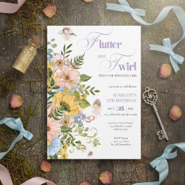Magical Fairy Floral Garden Pixie Girls Birthday  Inbjudningar