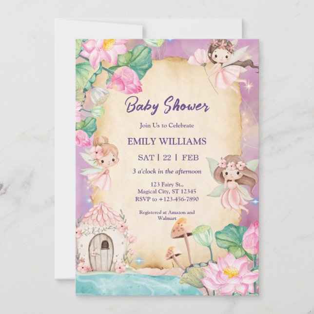 Magical Fairy Garden Baby Shower Inbjudningar (Framsida)