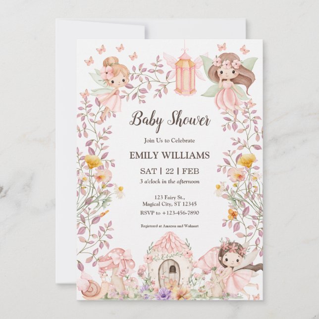 Magical Fairy Garden Baby Shower Invitatio Inbjudningar (Framsida)
