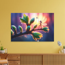 Magical fairy with dewdrop lantern on the branch canvastryck