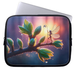 Magical fairy with dewdrop lantern on the branch laptop fodral