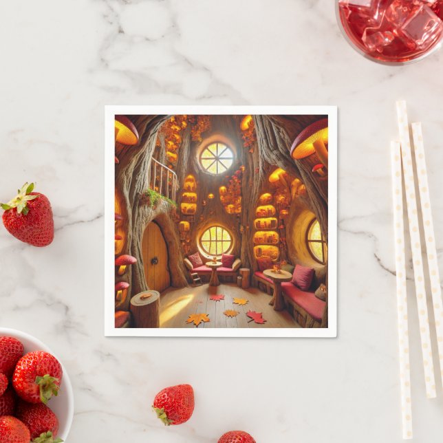 Magical Fall Hollow Tree House Découpage Napkins Pappersservett (Insitu)