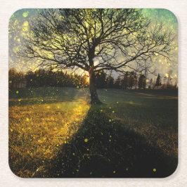 Magical fireflies dreamy landscape underlägg papper kvadrat