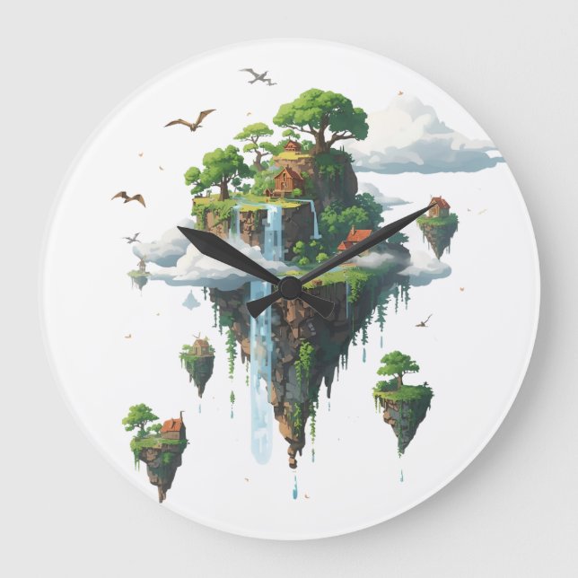 Magical Floating Islands with Trees, Birds & Drago Stor Klocka (Framsida)