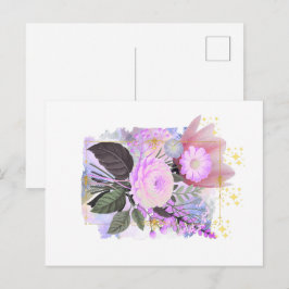 Magical Floral Bouquet in Golden Frame Vykort