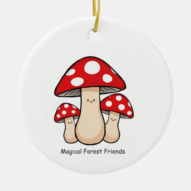Magical Forest Friends – Cute Illustration Julgransprydnad Keramik (Framsidan)