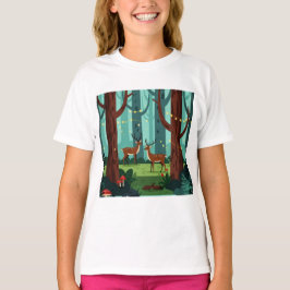 Magical forest scene with two reindeer t shirt