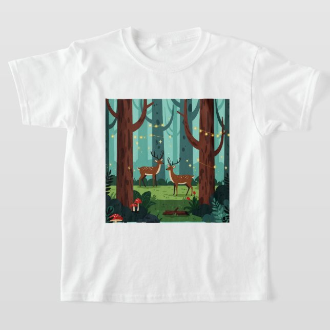 Magical forest scene with two reindeer t shirt (Laydown)
