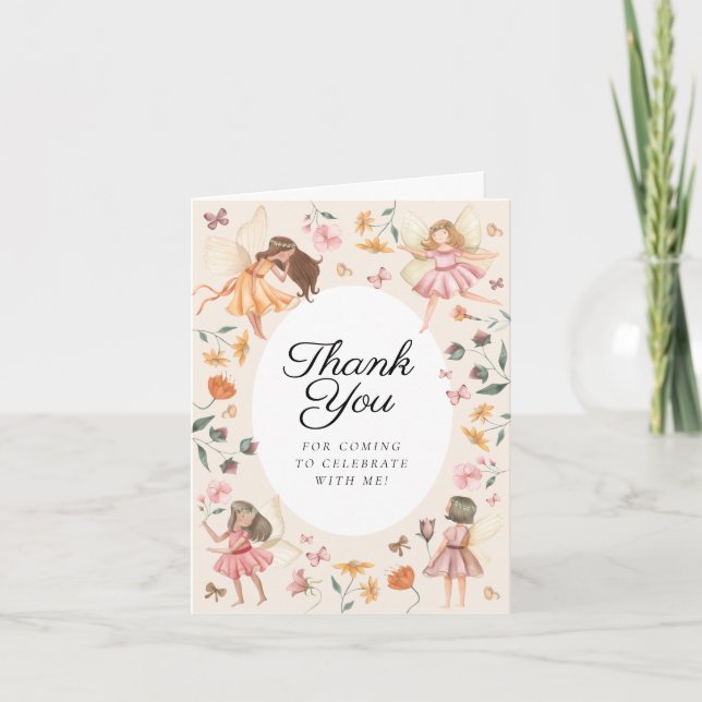 Magical Garden Floral Fairy Birthday Party Tack Kort (Framsida)