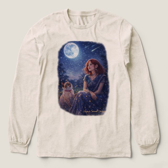 Magical Girl and Kitten - Starry Night Dream Cat T Shirt (Design framsida)