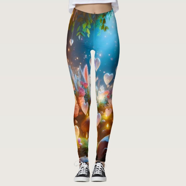 Magical Glowing Flowers Heart Garden  Leggings (Framsida)