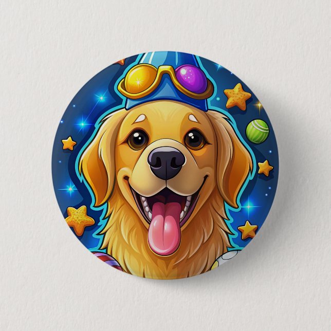 Magical Golden Retriever Puppy with Stars Knapp (Framsida)