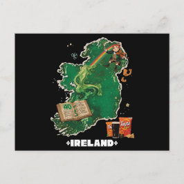 Magical Ireland Map Leprechaun Rainbow Vykort