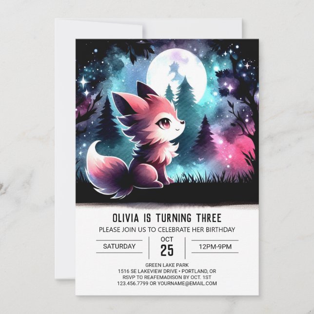 Magical Kids Wolf Birthday Inbjudningar (Framsida)