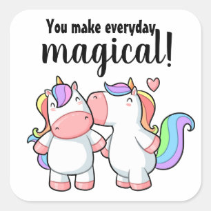 Magical kyssande Unicorns för regnbåge Fyrkantigt Klistermärke