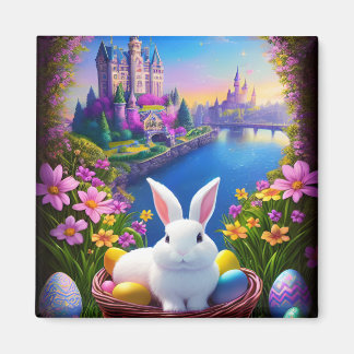 Magical landscape with rabbit and magical castles  magnet