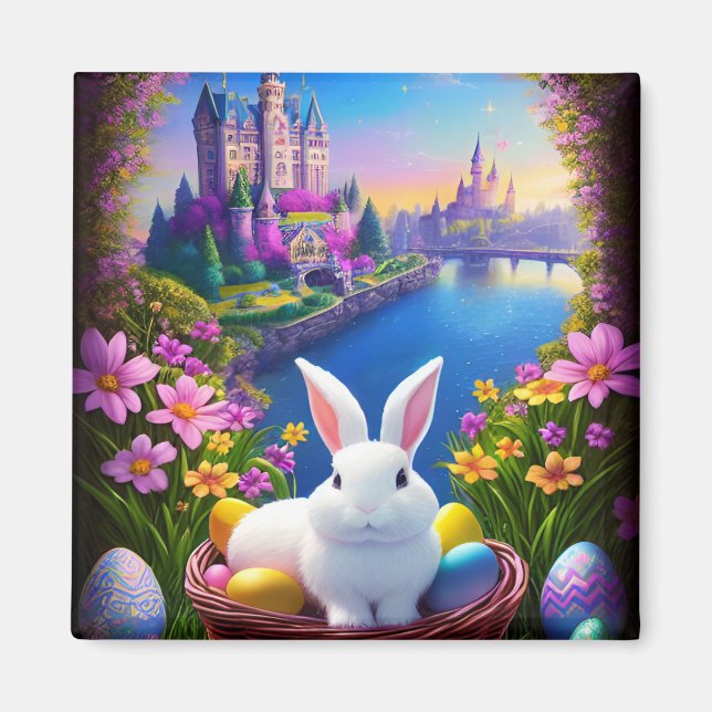Magical landscape with rabbit and magical castles  magnet (Framsidan)