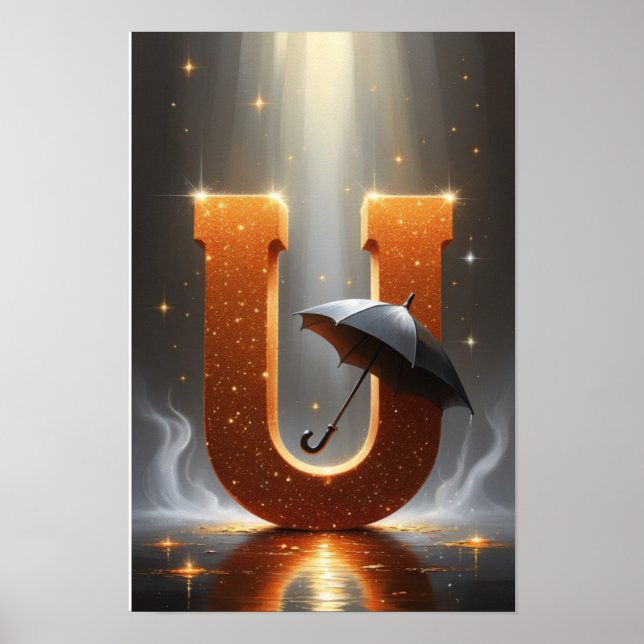 Magical Letter U Poster | Umbrella Wall Art  (Framsidan)