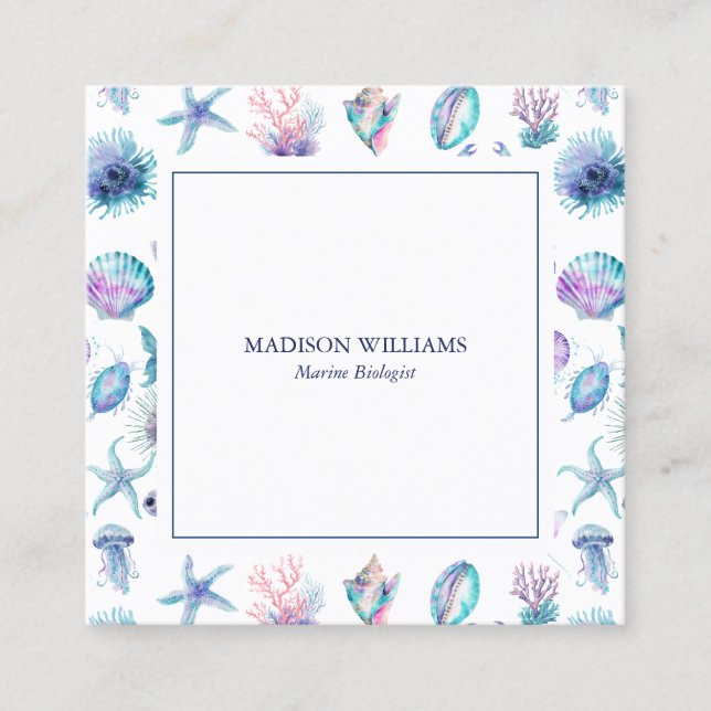 Magical marine creatures pattern marine biologist  fyrkantigt visitkort (Framsida)