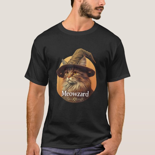 Magical Meowzard Enchanting Cat Wizard Illustratio T Shirt (Framsida)