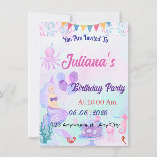 Magical  Mermaid Birthday Invitation Card Inbjudningar